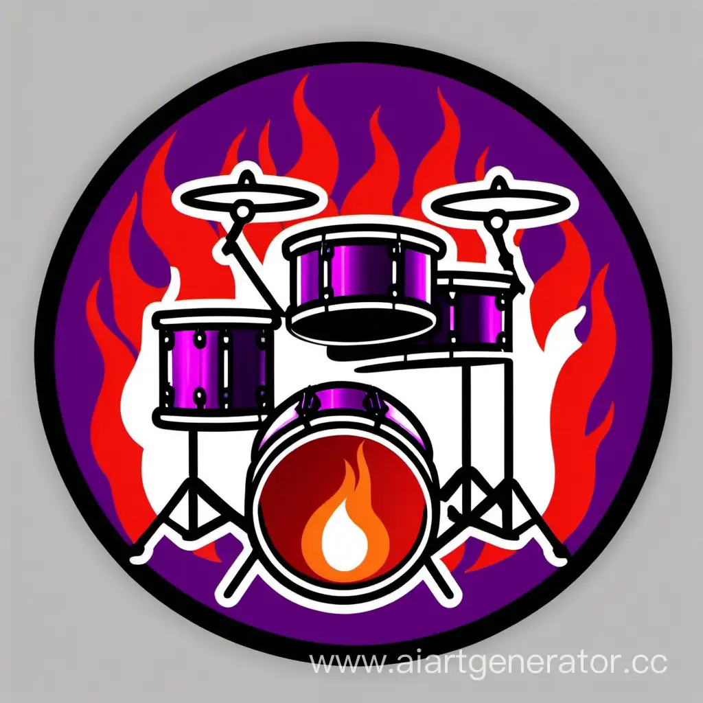 Circle icon with purple and red fire with drum kit