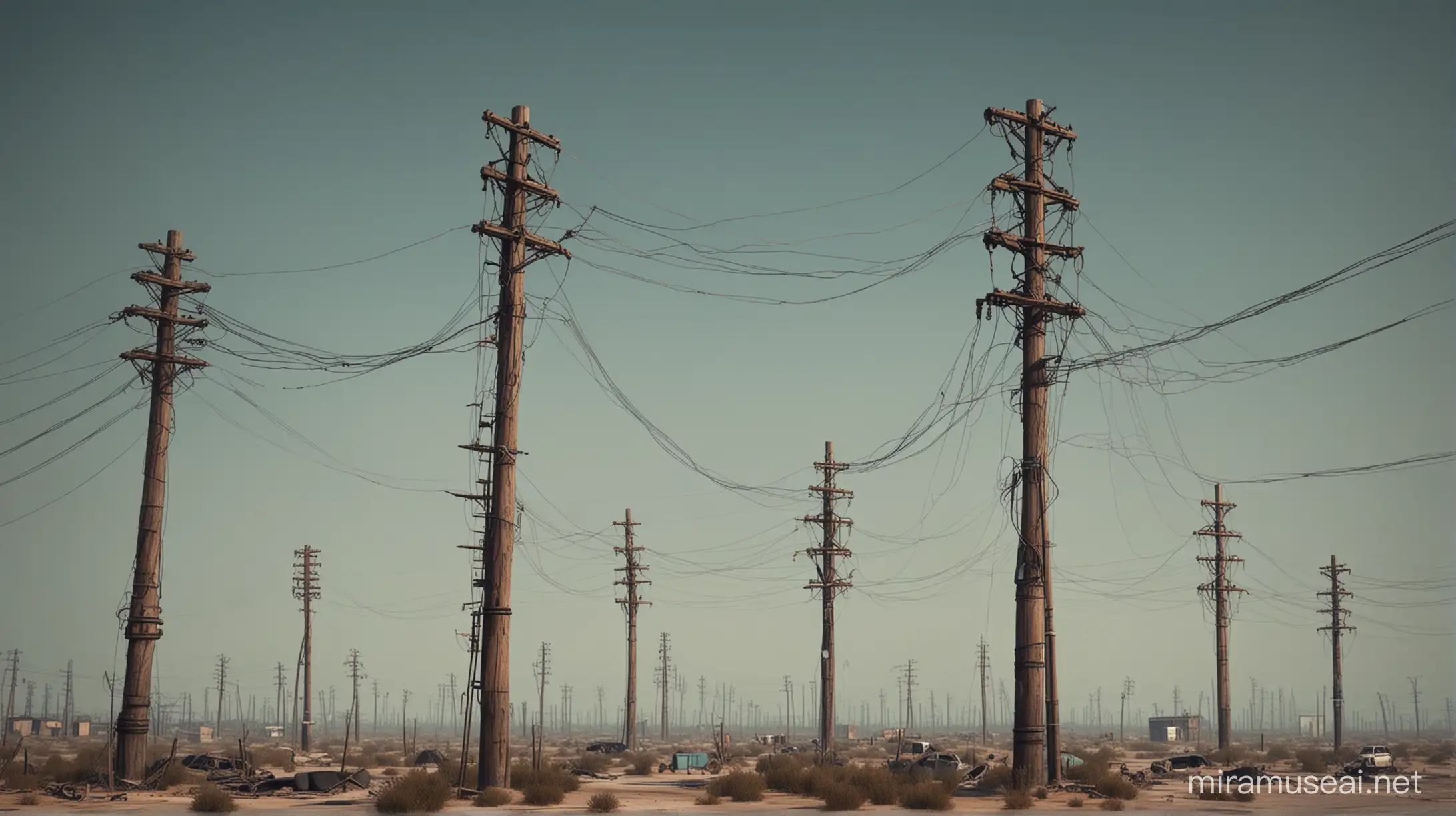 sprite vision of post apocalyptic electricity poles 2d looking from left side