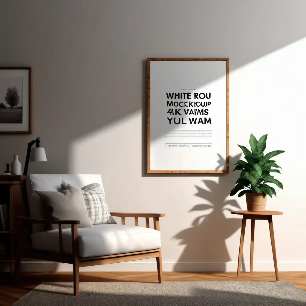 Farmhouse Style Wooden Poster Mockup in Cozy Living Room