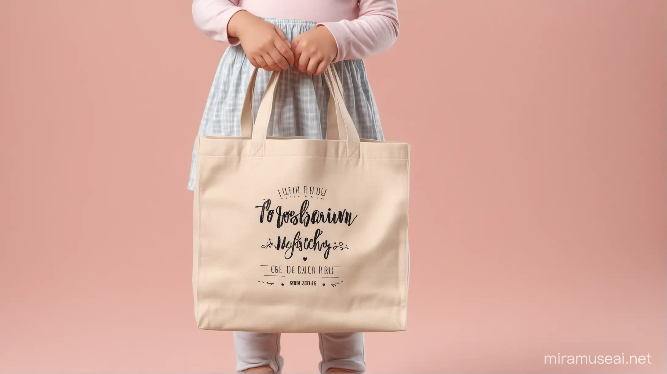 Adorable Toddler Girl with Colorful Tote Shopping Bag Mockup