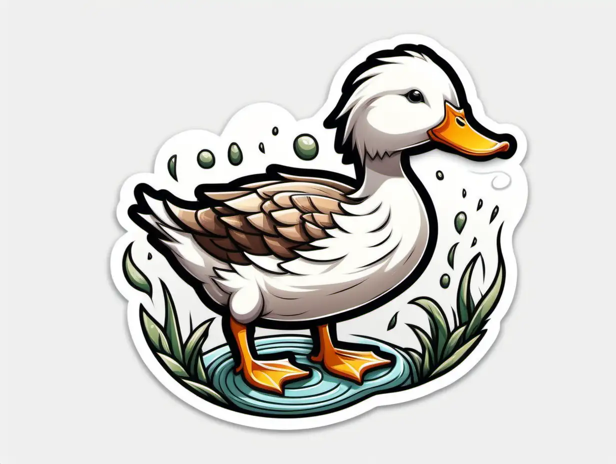 Adorable Duck Mullet Sticker in Earthy Kinetic Art Style