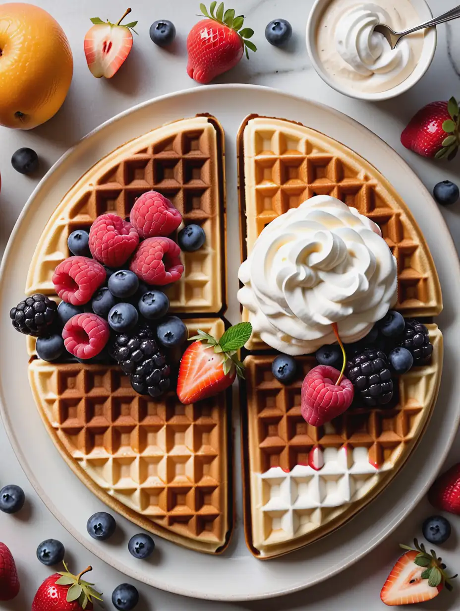 Delicious Waffles with Vibrant Fruit and Whipped Cream Toppings