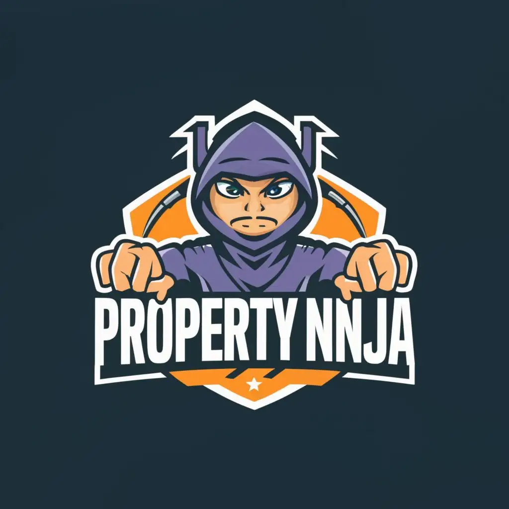 LOGO-Design-For-Property-Ninja-Cartoon-Ninja-Eyes-and-Hands-Overlooking-a-House