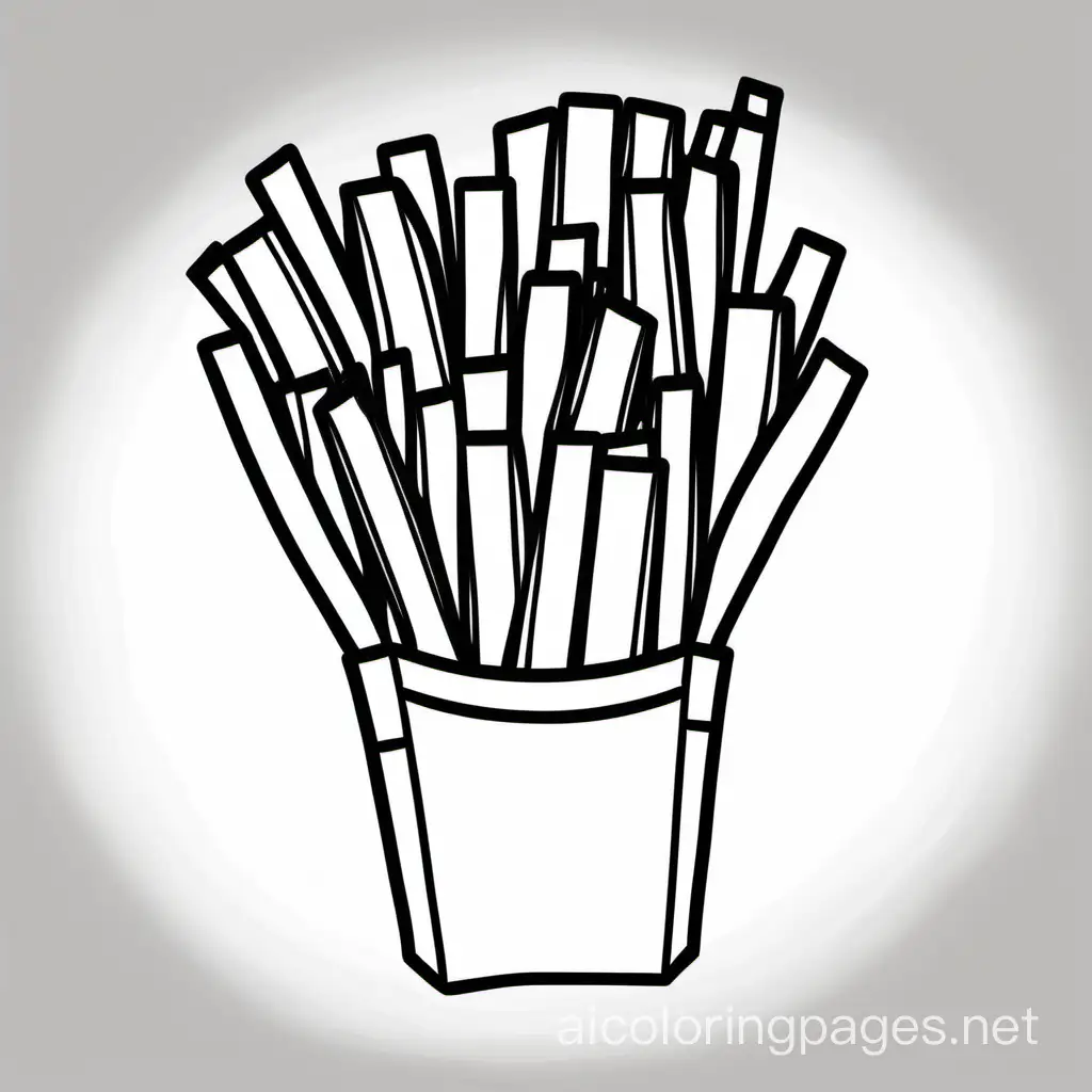 French fries bold ligne and easy , Coloring Page, black and white, line art, white background, Simplicity, Ample White Space. The background of the coloring page is plain white to make it easy for young children to color within the lines. The outlines of all the subjects are easy to distinguish, making it simple for kids to color without too much difficulty