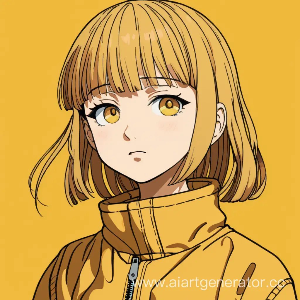 аниме арт с человеческим персонажем на горчично-желтом фоне