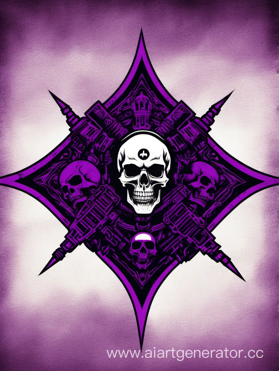 Флаг могущественной империи будущего, отображающий её господство над другими государствами, исполнение в чёрно-фиолетовых тонах, с использованием черепа