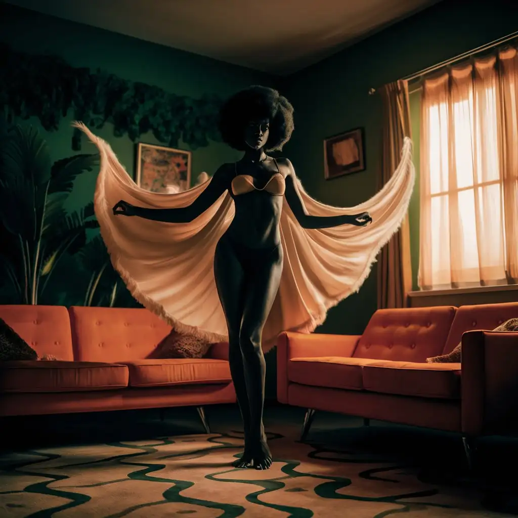 1970s-Style-Nude-Woman-in-Green-Living-Room
