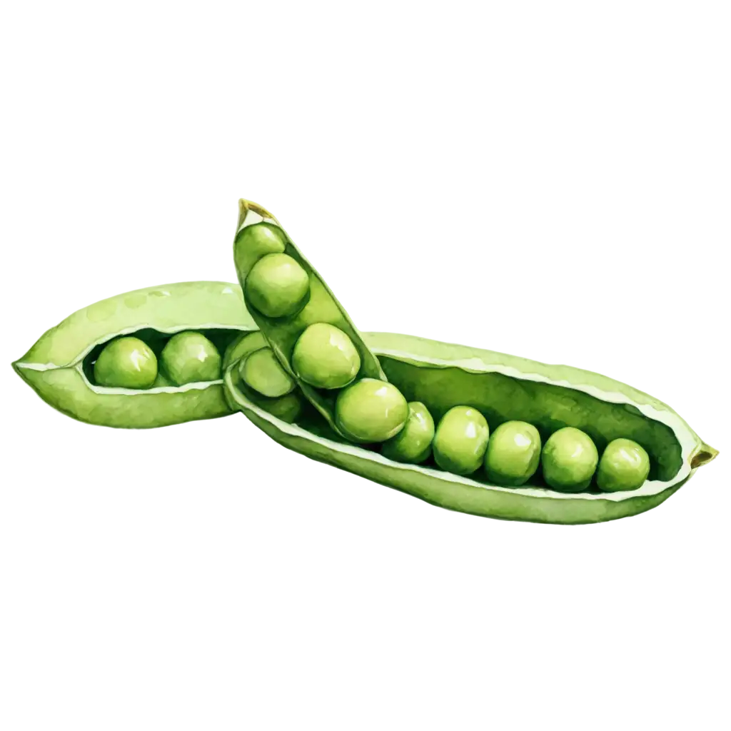 Watercolor green peas in one pod
