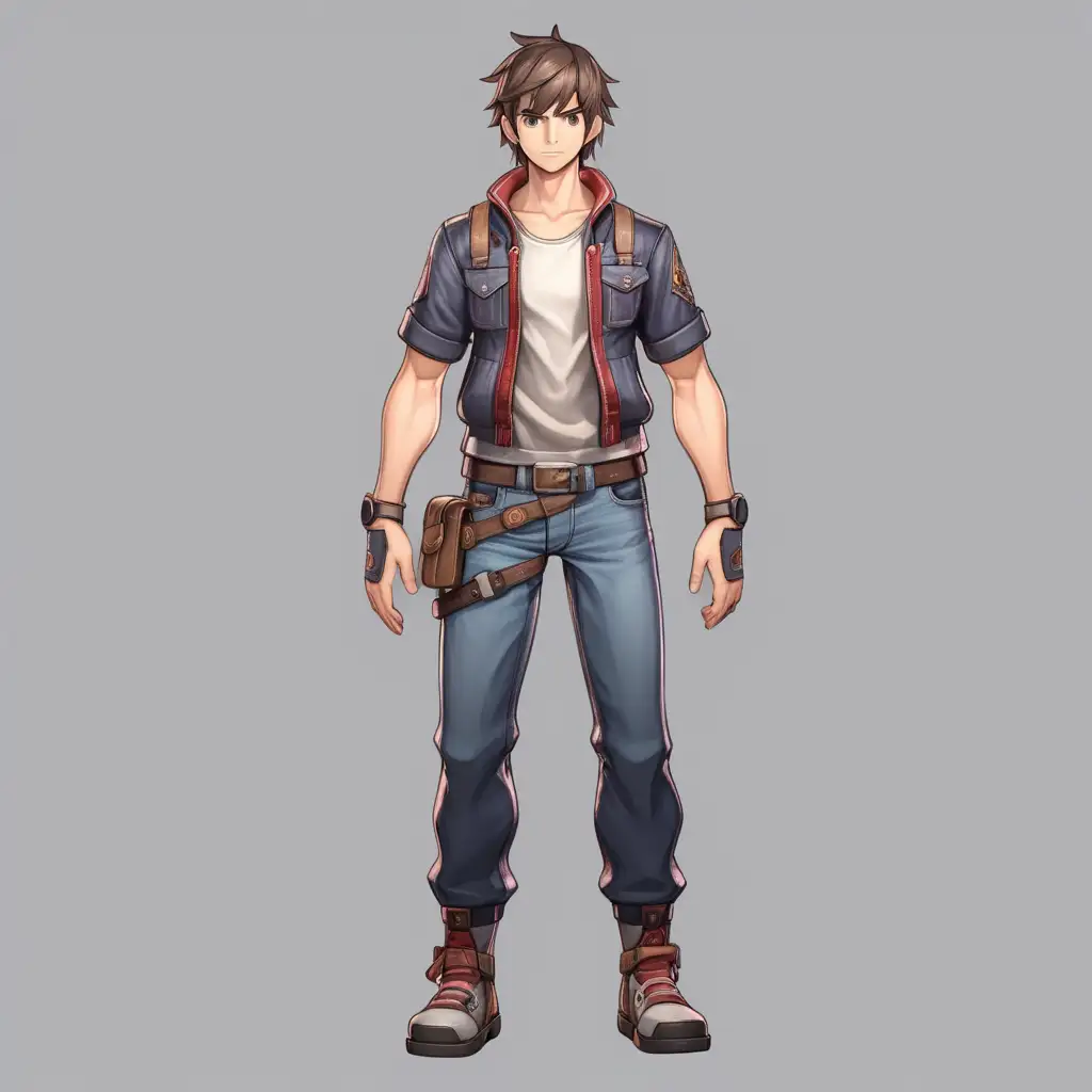 Full body full front view Male protagonist in video game 
