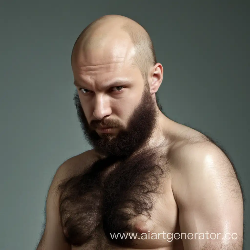 bald russian man with very hairy body