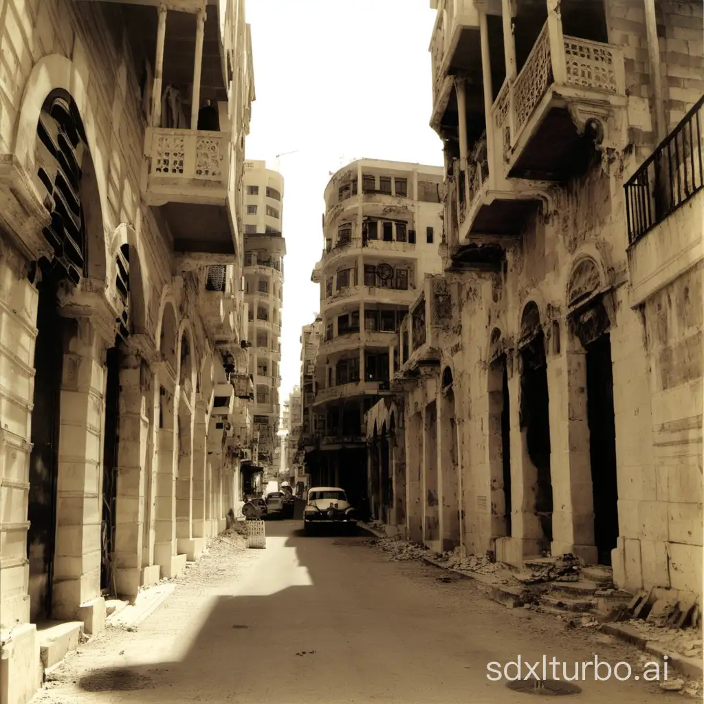 Historic-Streets-of-Old-Beirut-with-Traditional-Architecture-and-Bustling-Activity