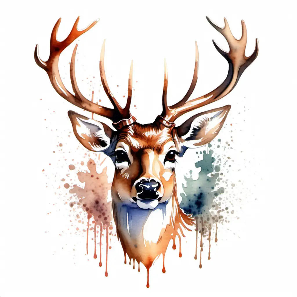 watercolor deer head with only a white background
