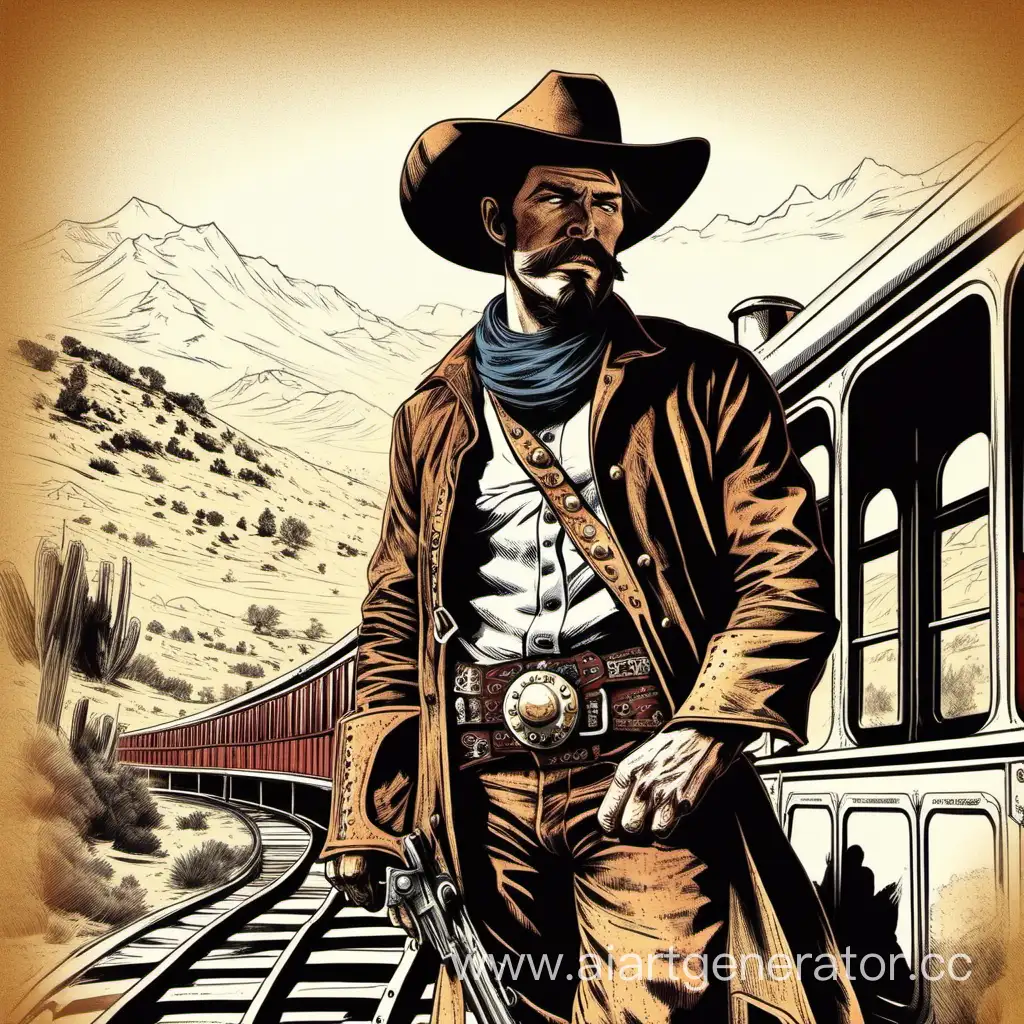 Wild-West-Cowboy-Riding-Train-Illustration