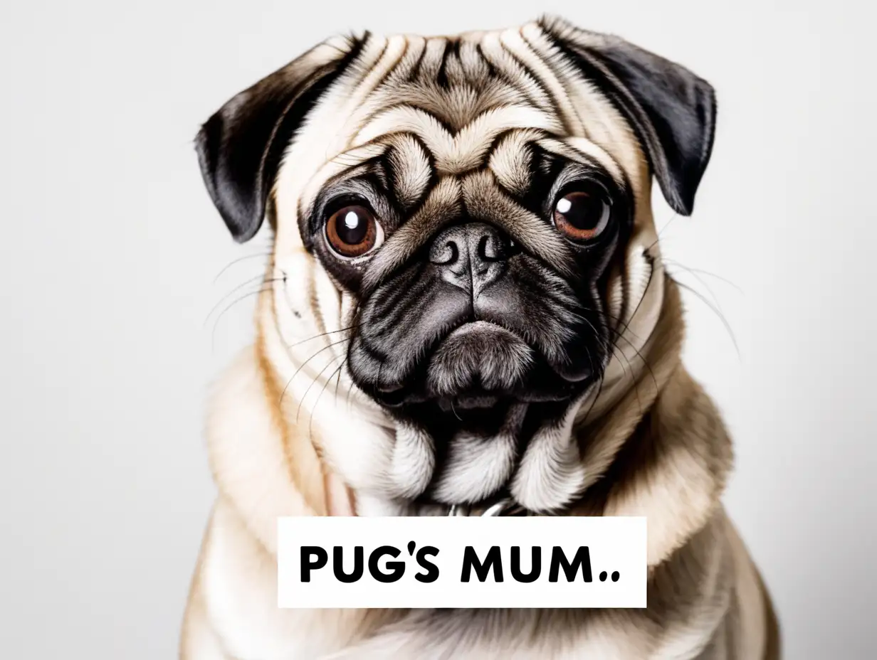 Adorable Pugs Mum Poses on Clean White Background