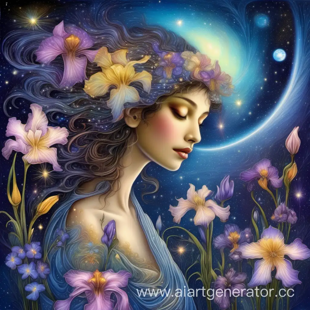 Enchanting-Fantasy-Portrait-Celestial-Girl-Amidst-Iris-and-Cosmos-Ikebana