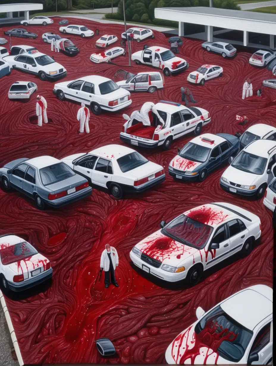 Intricately Detailed Crime Scene Painting in Thick Blood on Canvas