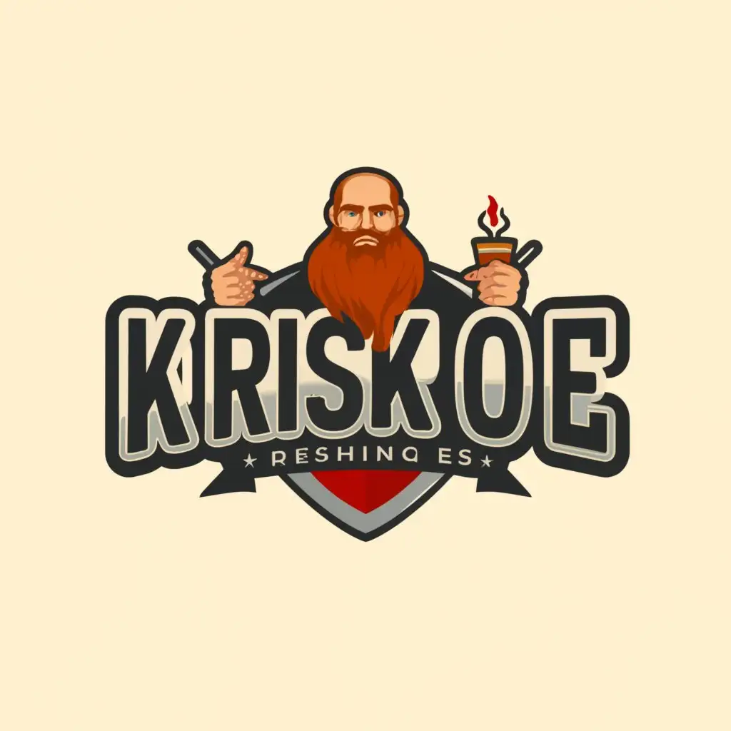 a logo design,with the text "Kriskoe", main symbol:Fat Bald red Bearded man,Moderate,clear background