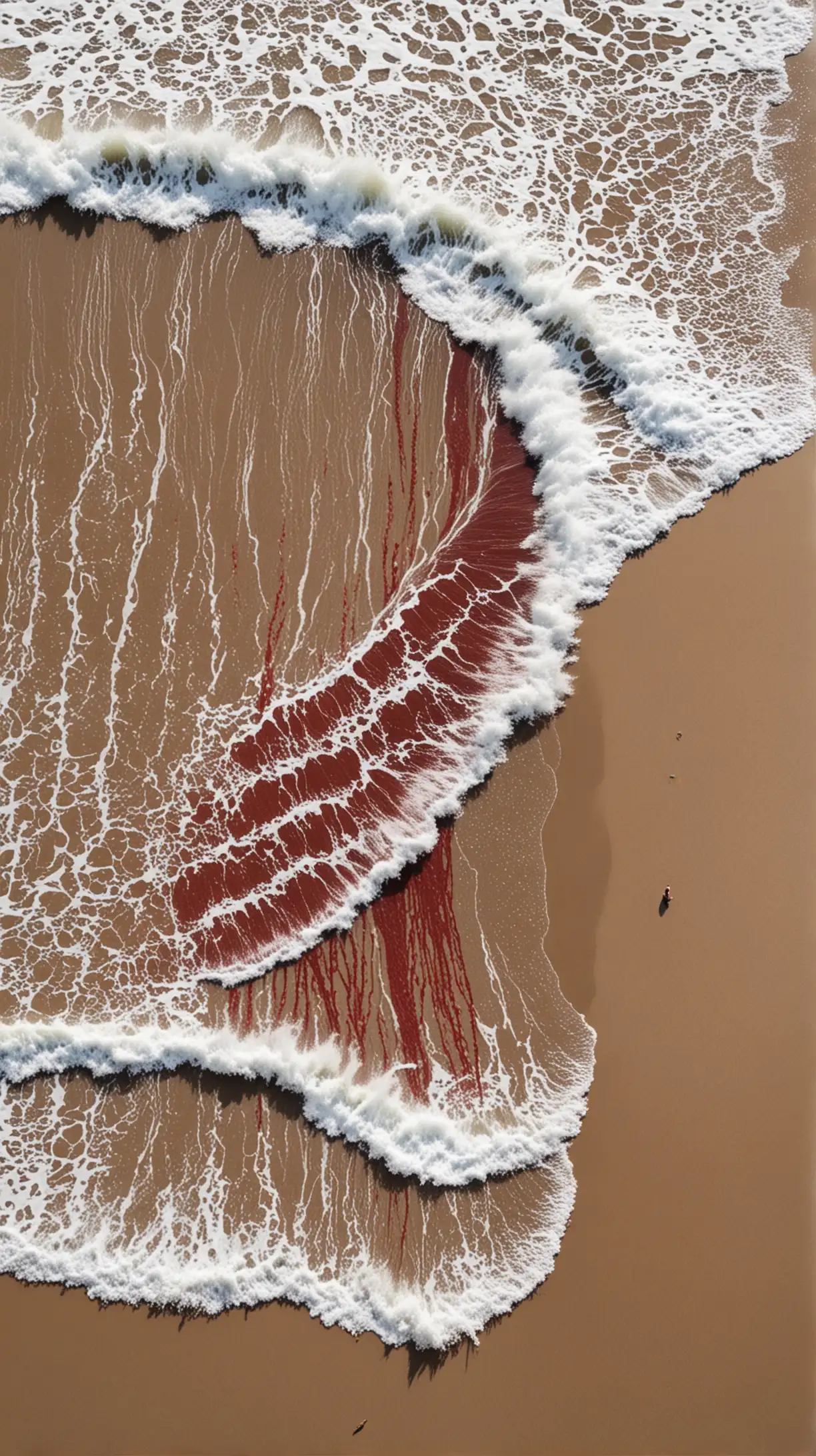 image de vague qui arrive sur la plage avec su sang 