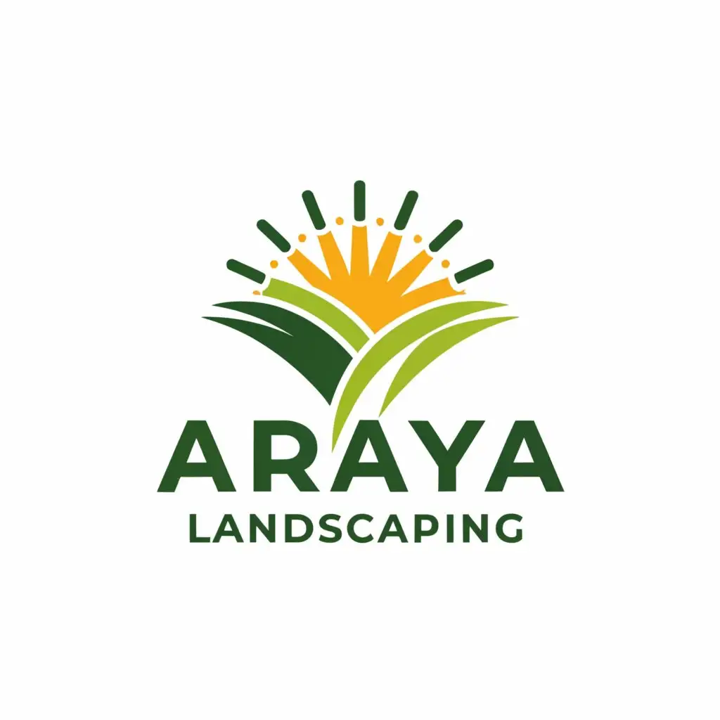 a logo design,with the text "Araya Landscaping", main symbol:Sun rays, grass, home,Moderate,clear background