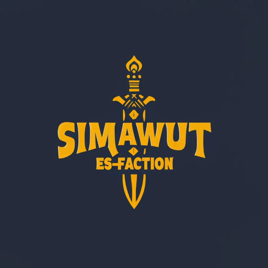 a logo design,with the text "Simavut Es-Faction", main symbol:Thailand sword and Clay jar, yellow logo, darkblue background,Moderate,be used in Nonprofit industry,clear background