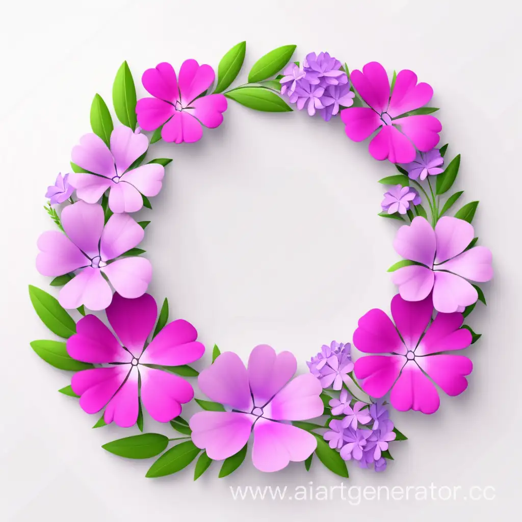 simple icon of a 3D flame border bouquets floral wreath frame, made of border bright Phlox flowers. white background.