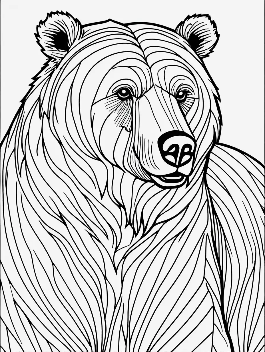 coloring page for kids, grizzly bear, thick lines, low detail, no shading