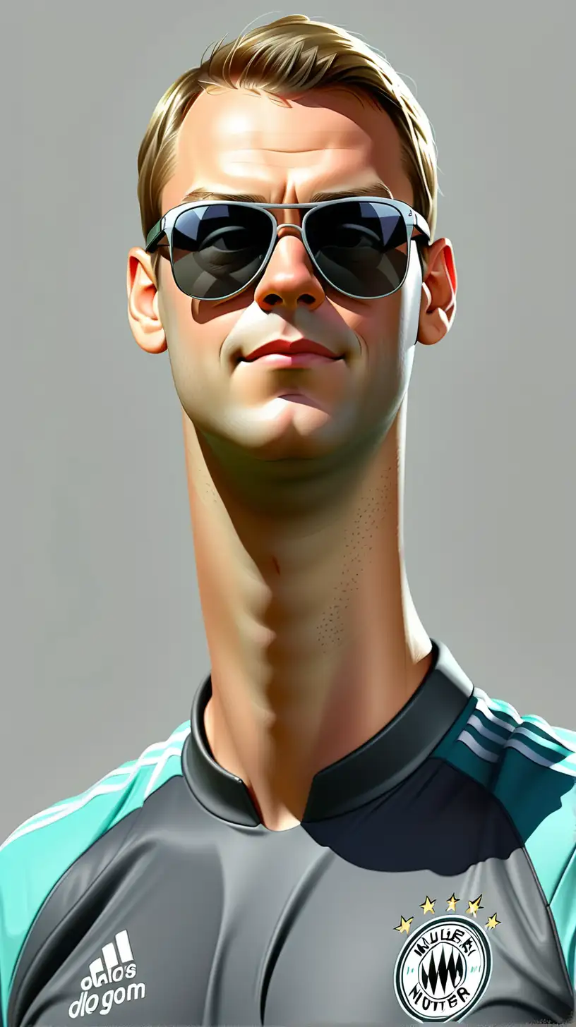 drawing of manuel neuer wearing sunglasses , whole body








