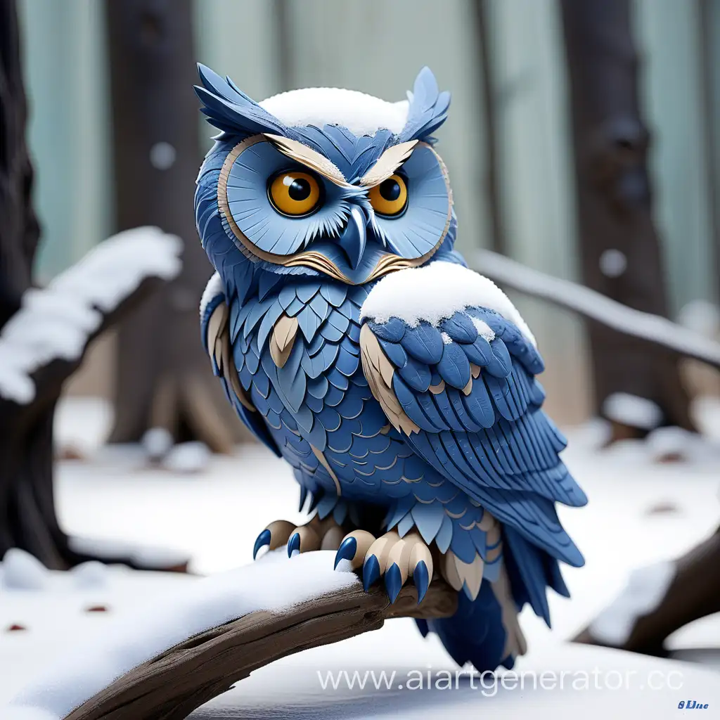 голубая сова в снегу
