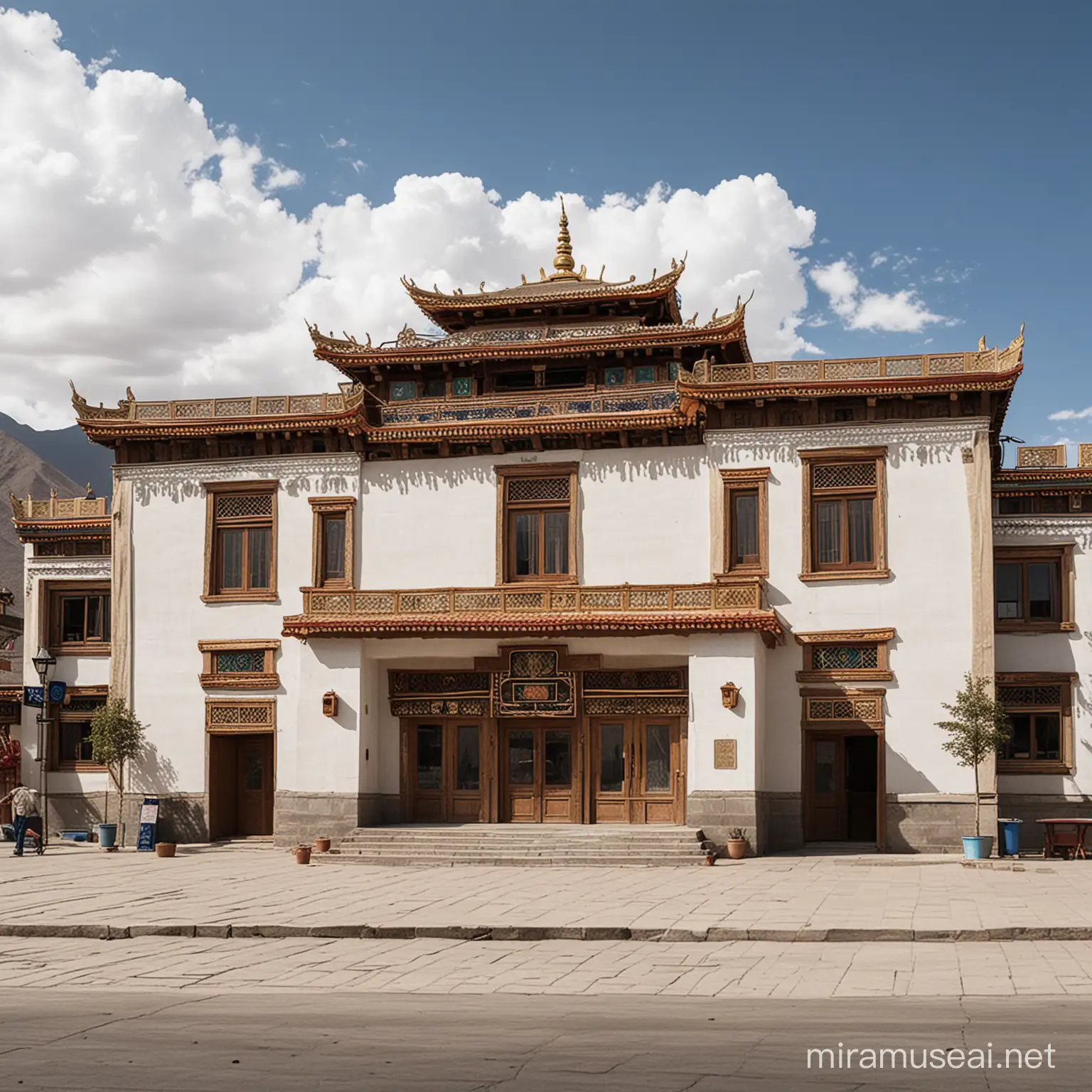 Tibetan Style Cultural Center Building Amidst Serene Landscape