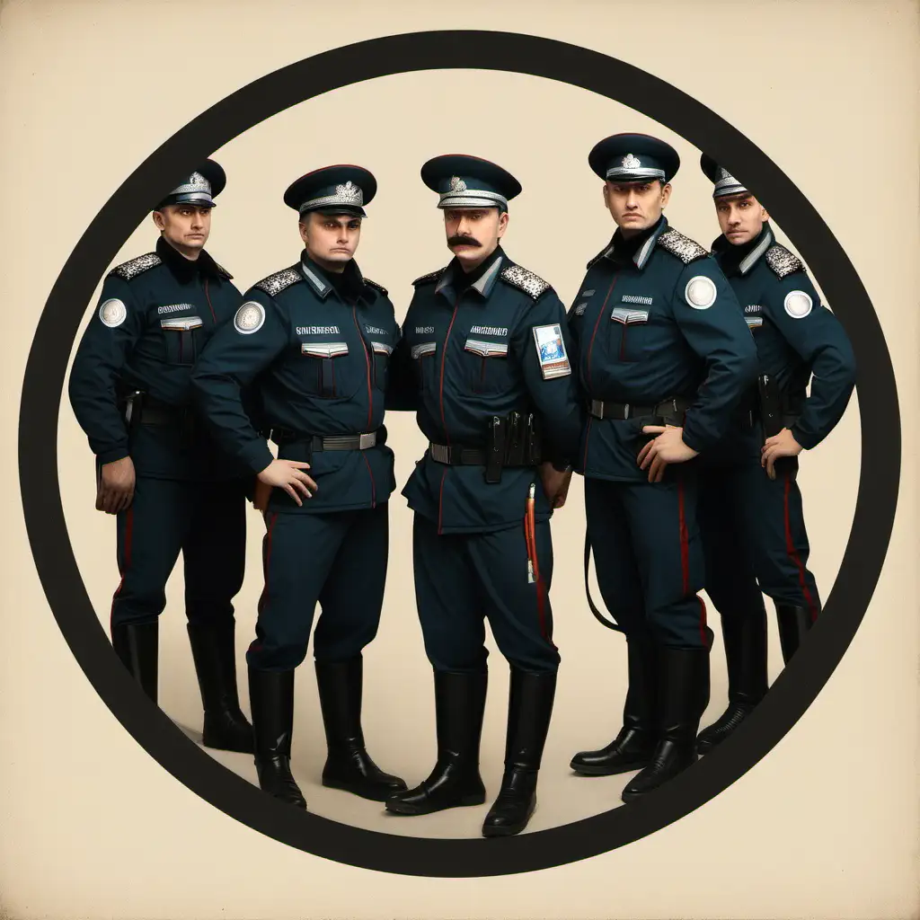 Russian Police Officers in Black Circle Law Enforcement Presence