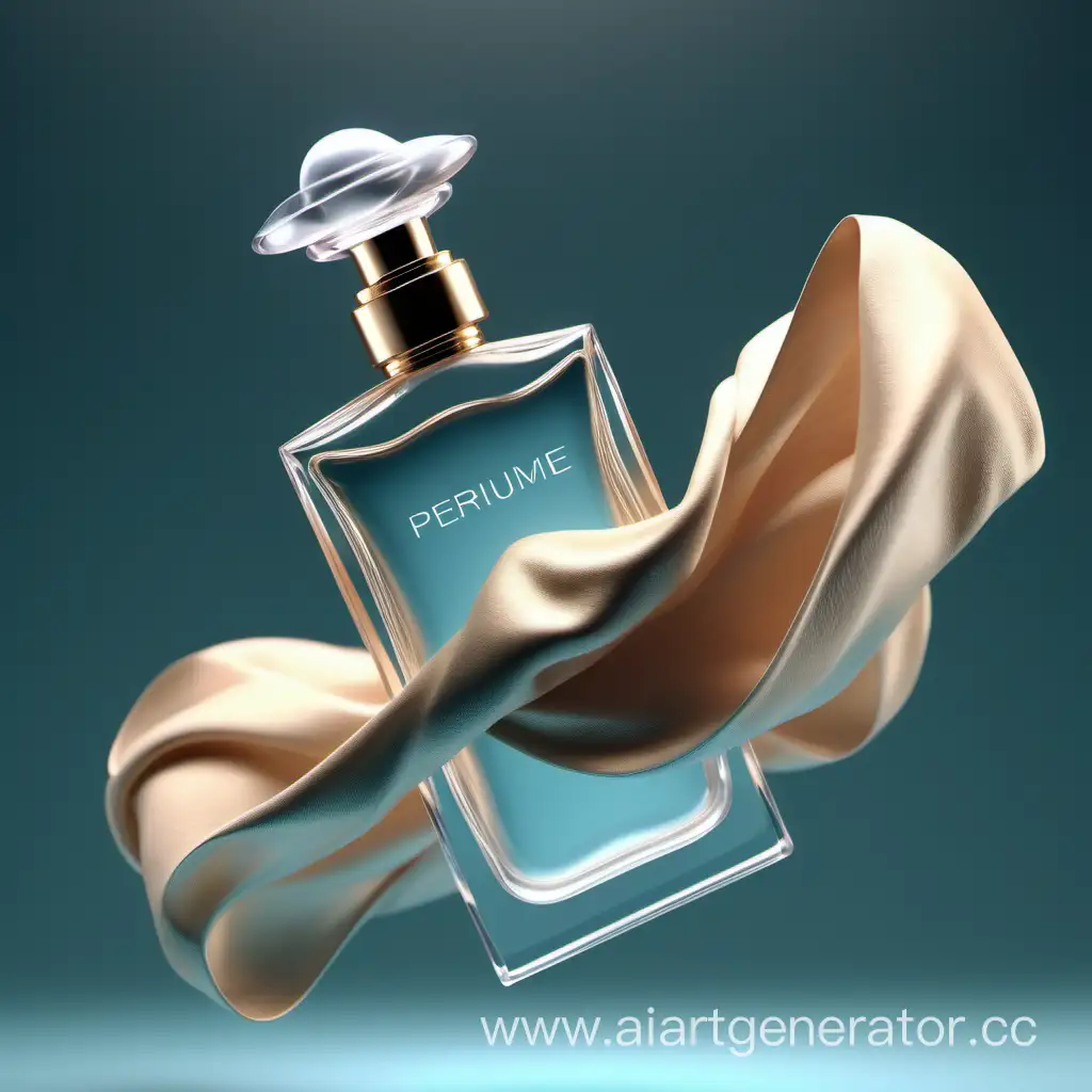 perfume bottle, flying in the air, blond hair wrapped around it, no humans, 3D render, 8k, product.