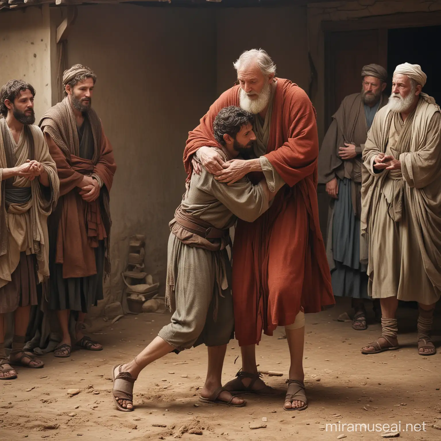 Pictures of the story of the prodigal son when he returned to his father After spending his inheritance