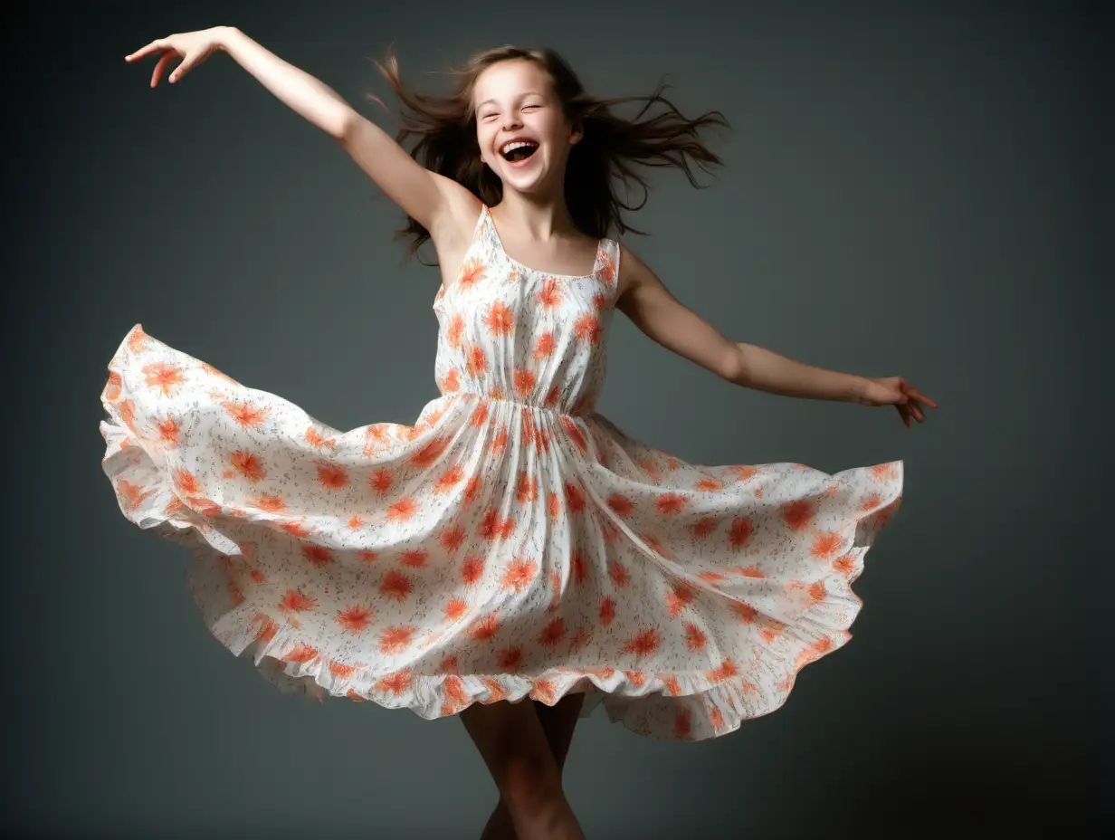 En vacker glad tjej dansar av glädje i en sommarklänning bilden är tagen med den senare Nikon kameran. 
