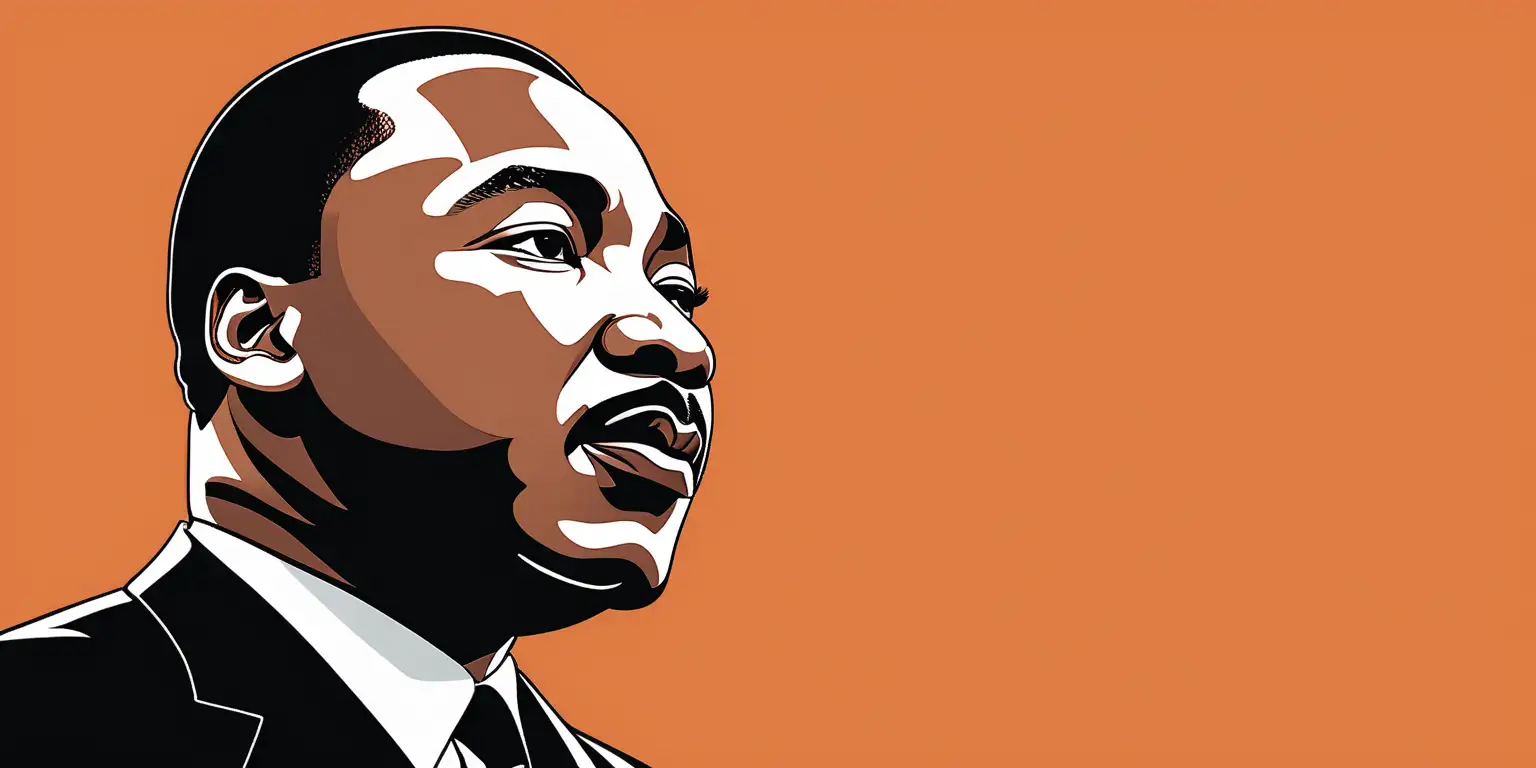 Cartoon Illustration of Martin Luther King Jr with Vibrant Orange Background
