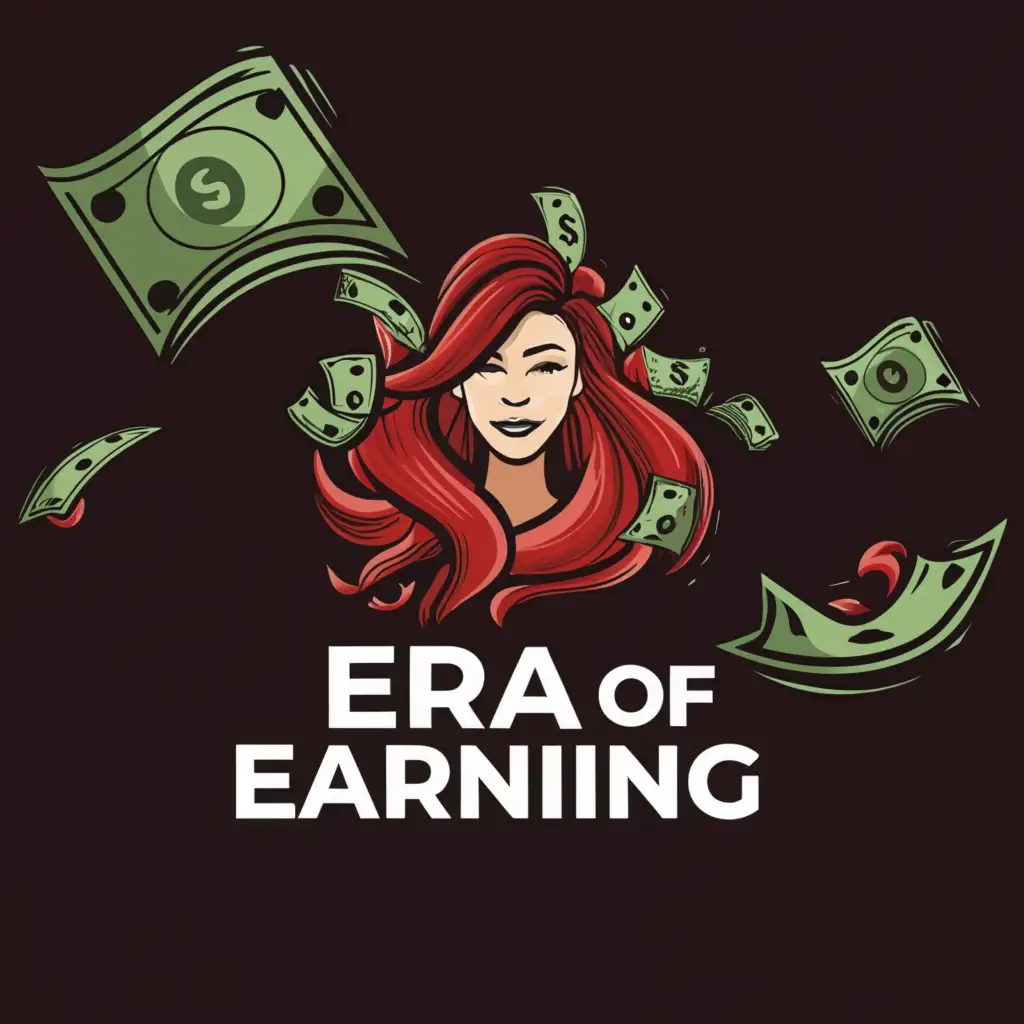 a logo design, with the text 'Era of Earning', main symbol: dark red hair, cash, Moderate, be used in Internet industry, clear background