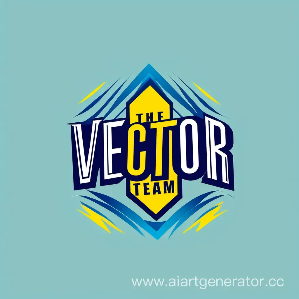 Логотип для команды vector team в минималистичном виде и жёлто синих цветах с надписью vector team 