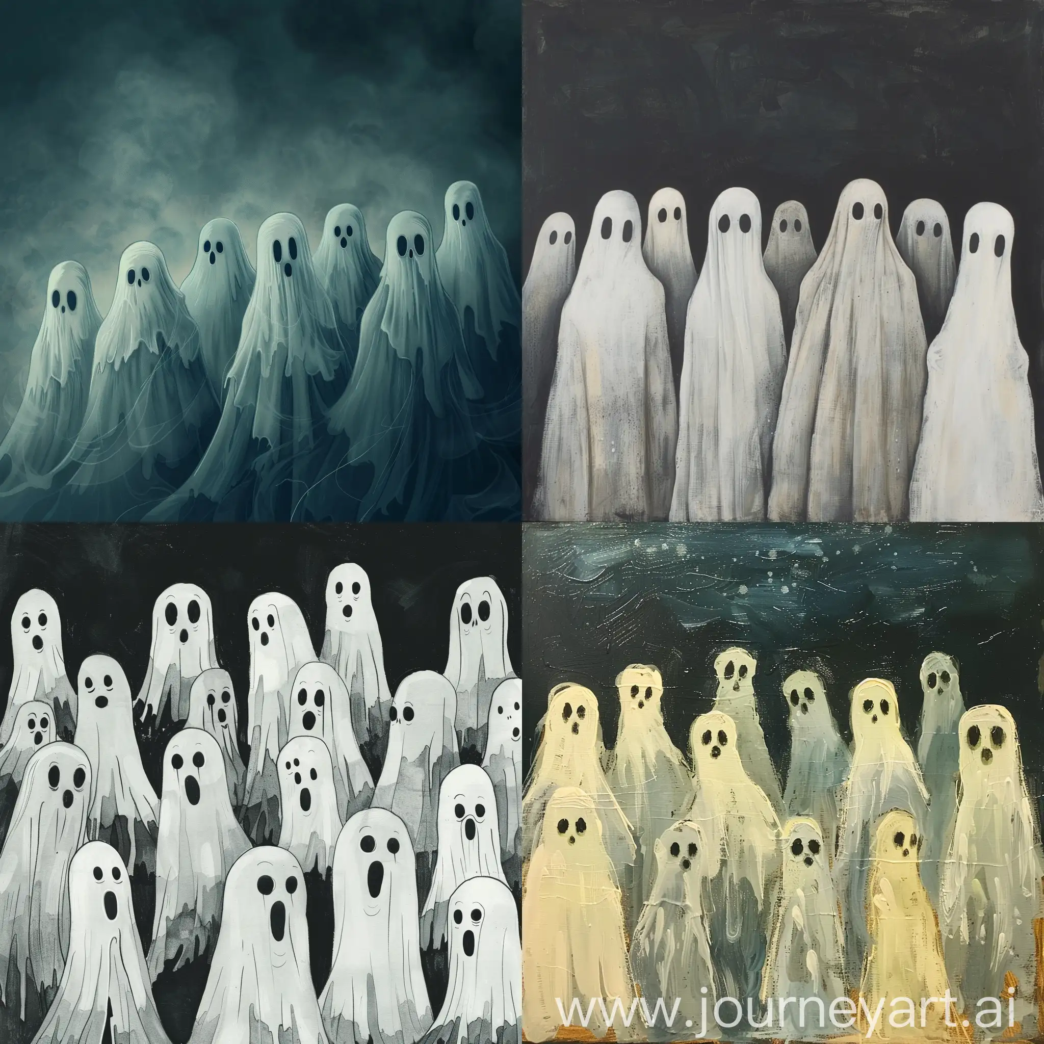 Row-of-Ghosts-in-a-Spooky-Forest