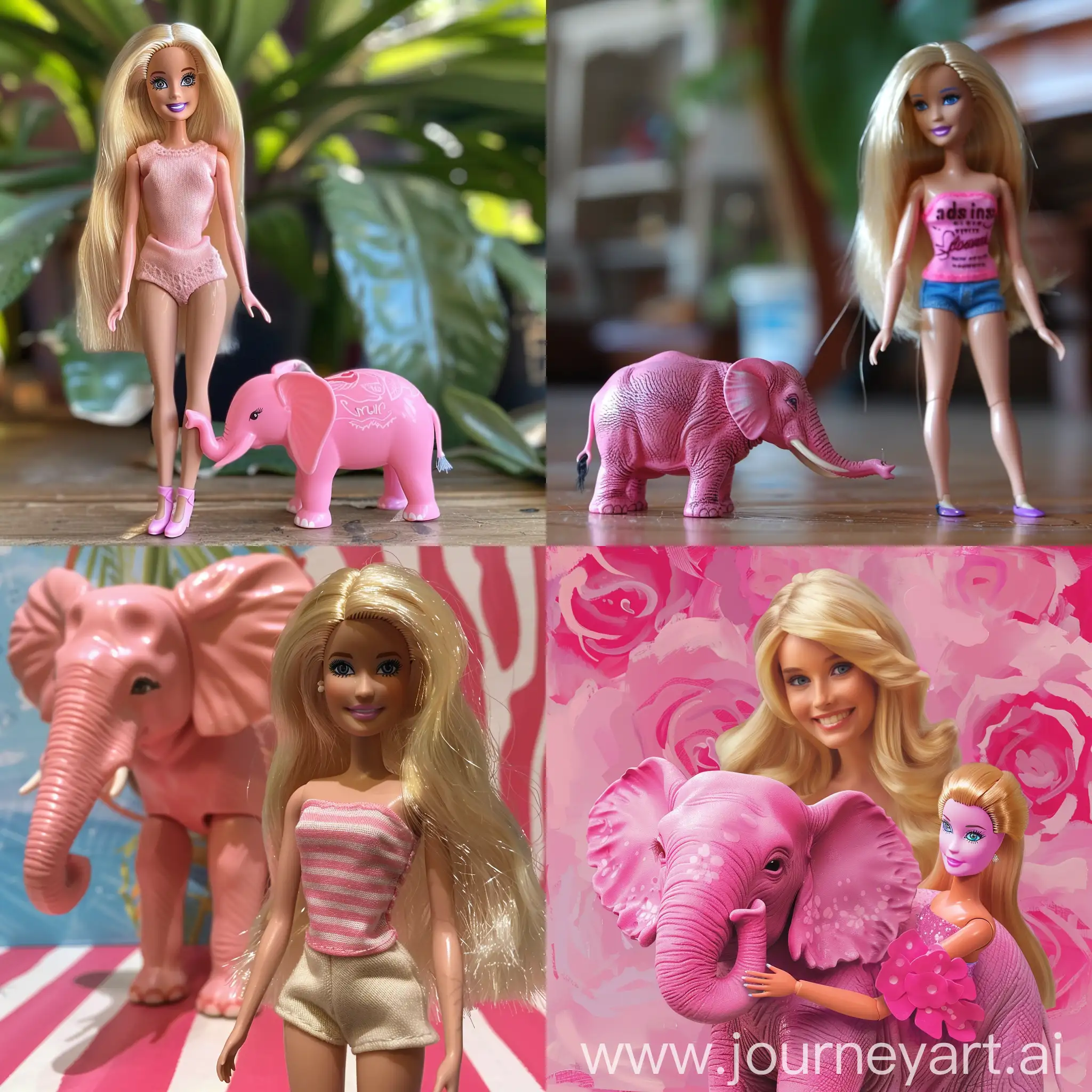 Pink-Elephant-and-Barbie-Dolls-Whimsical-Toy-Friends-in-a-Vibrant-Scene