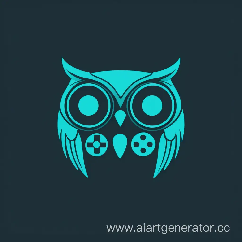 turquoise owl, minimalism, simple lines, dark background, gamepad
