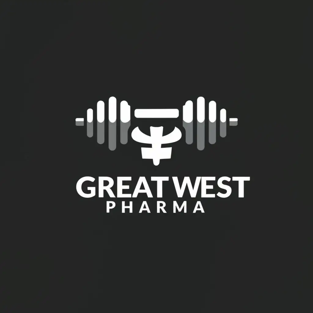 a logo design, with the text 'Great West Pharma', main symbol: dumbbell, Moderate, steroids, clear background