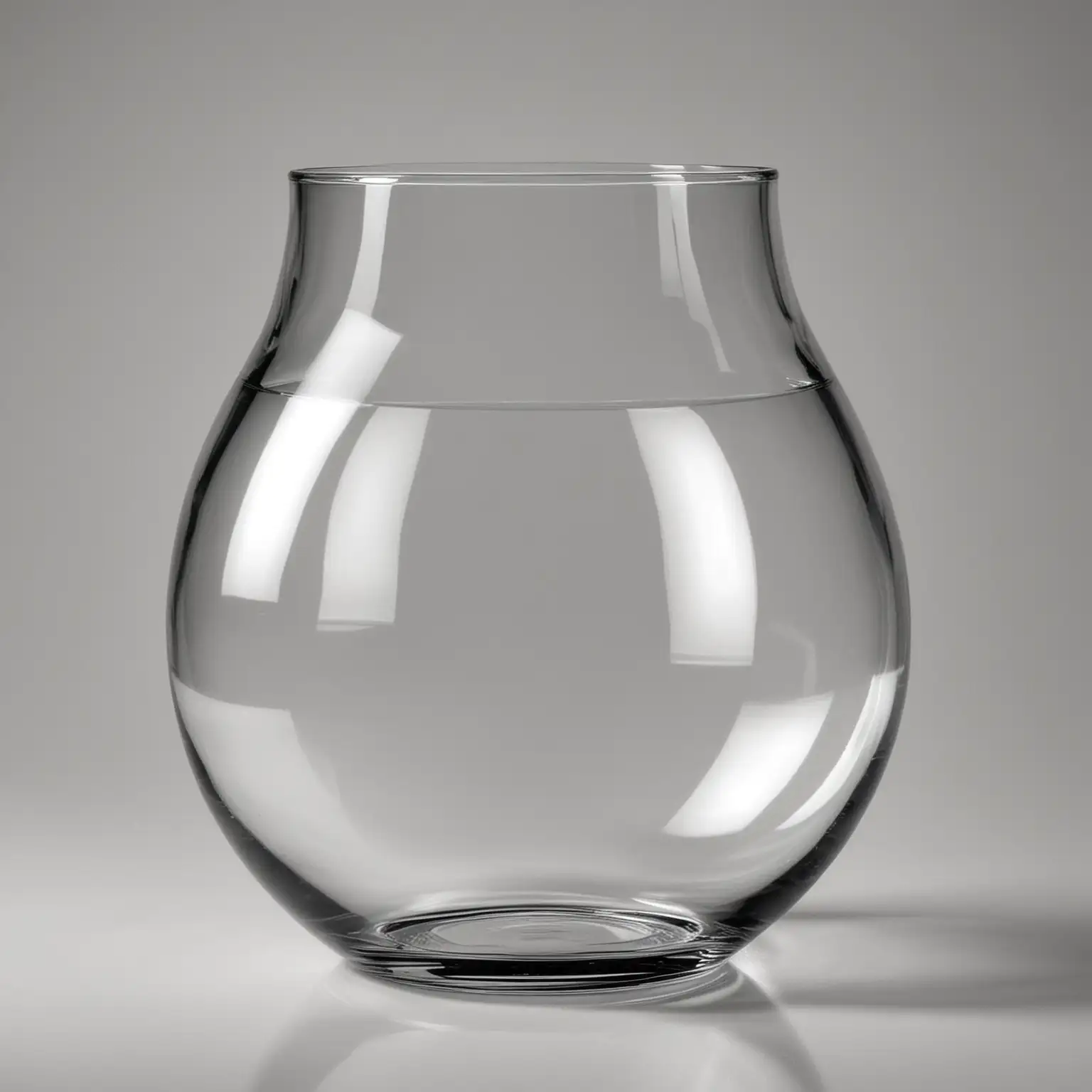 an empty, clear glass round vase with, made of nice quality with nothing inside, it is simply an image of an empty round glass vase