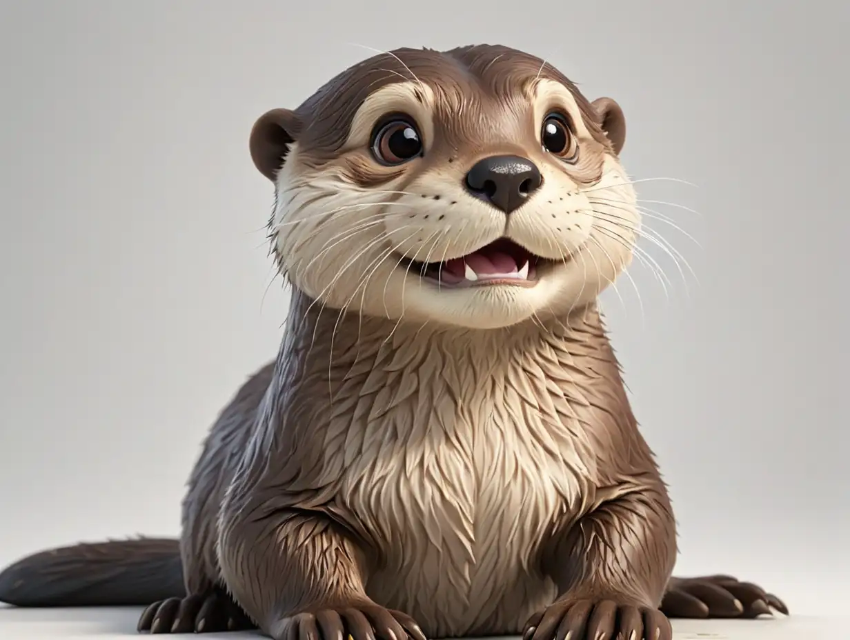 Animated Cartoon Otter Smiling Happily on White Background