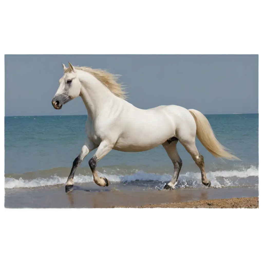 cavallo bianco che galoppa sulla riva del mare