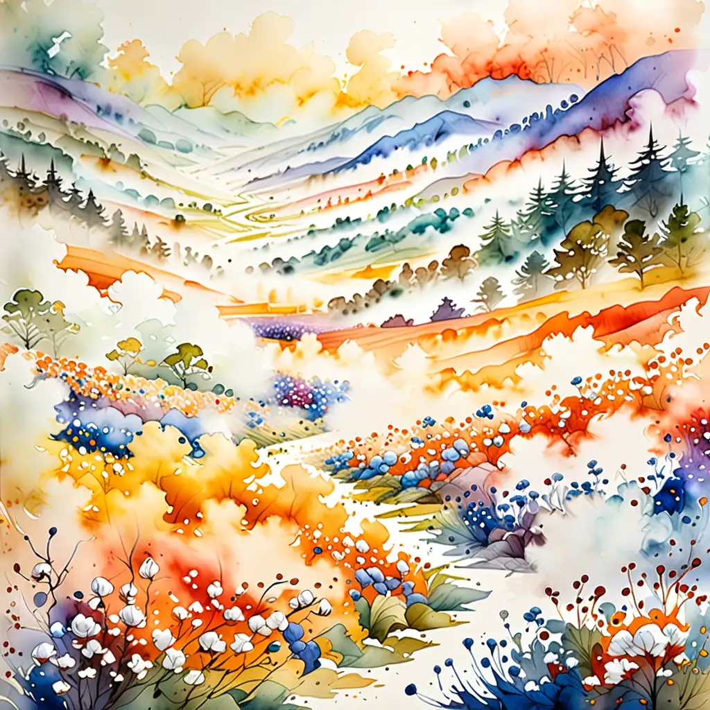 Vibrant Watercolor Mist on Cotton Paper Landscape