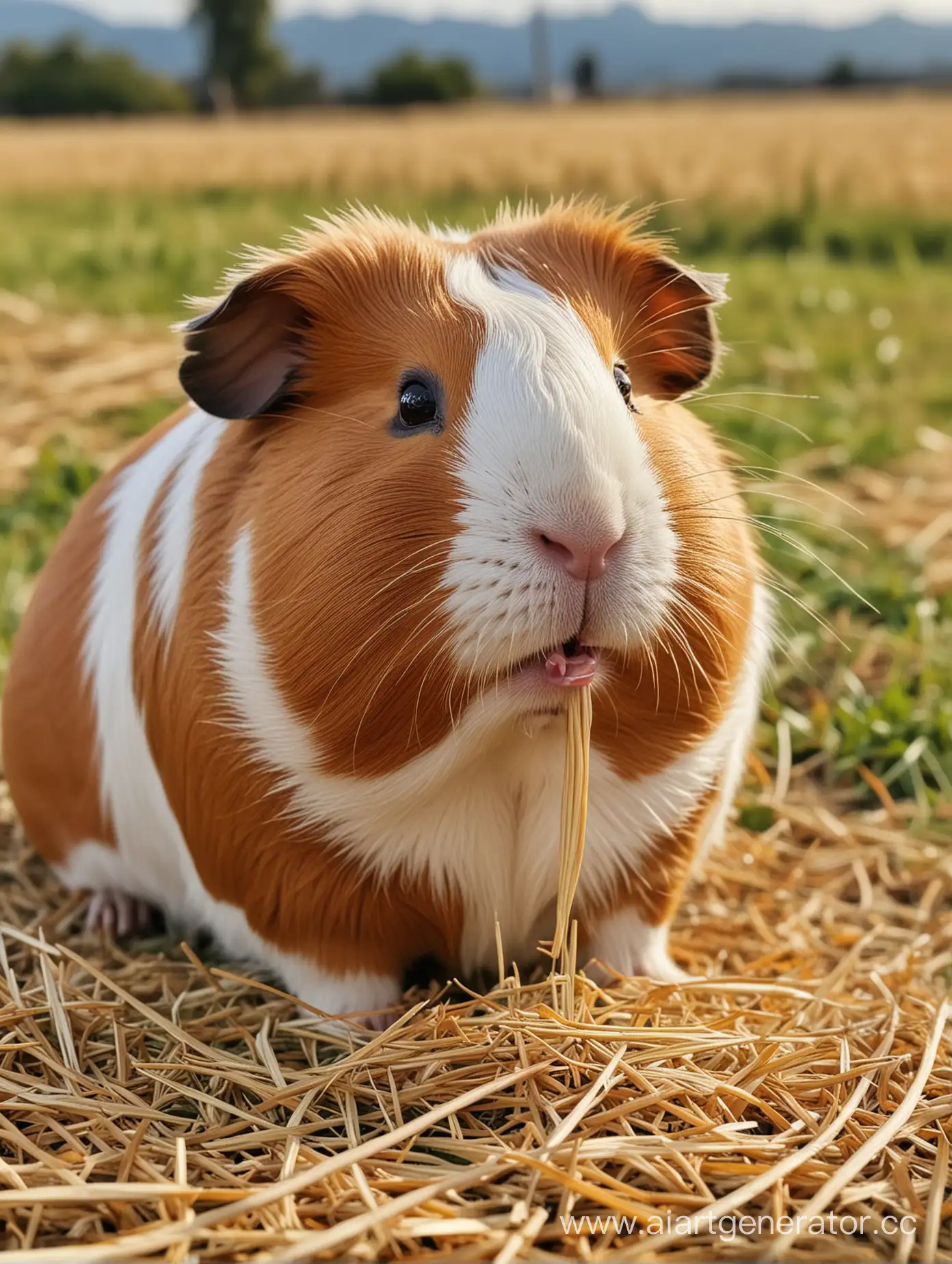 Adorable-Guinea-Pig-Enjoying-Hay-in-a-Lush-Field