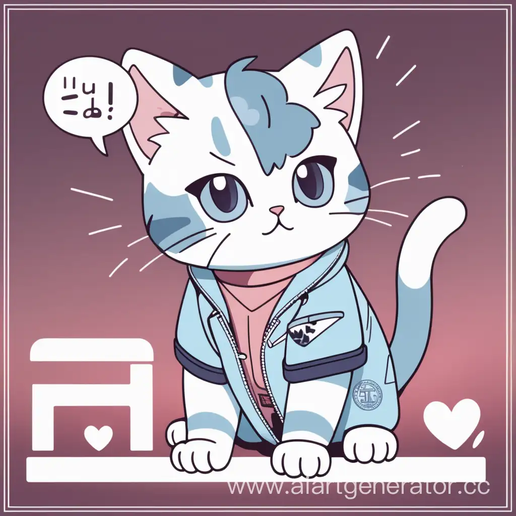 сгенерируй картинку с надписью telegram в аниме стиле с котиком