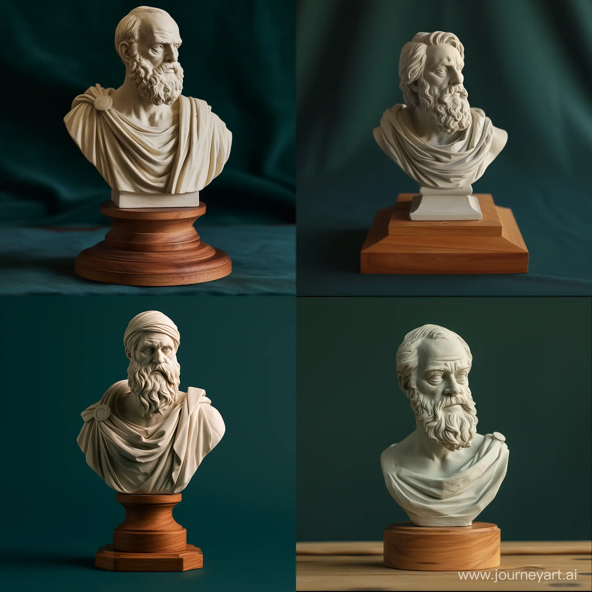 Greek-Philosopher-Plaster-Bust-Sculpture-on-Wooden-Base