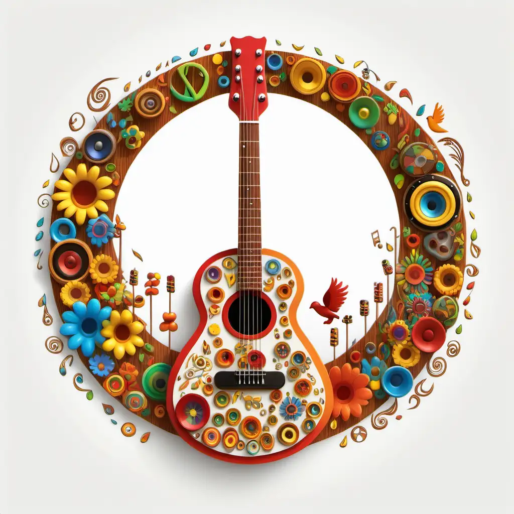 Harmonious Woodstock Music and Peace Tribute on White Background
