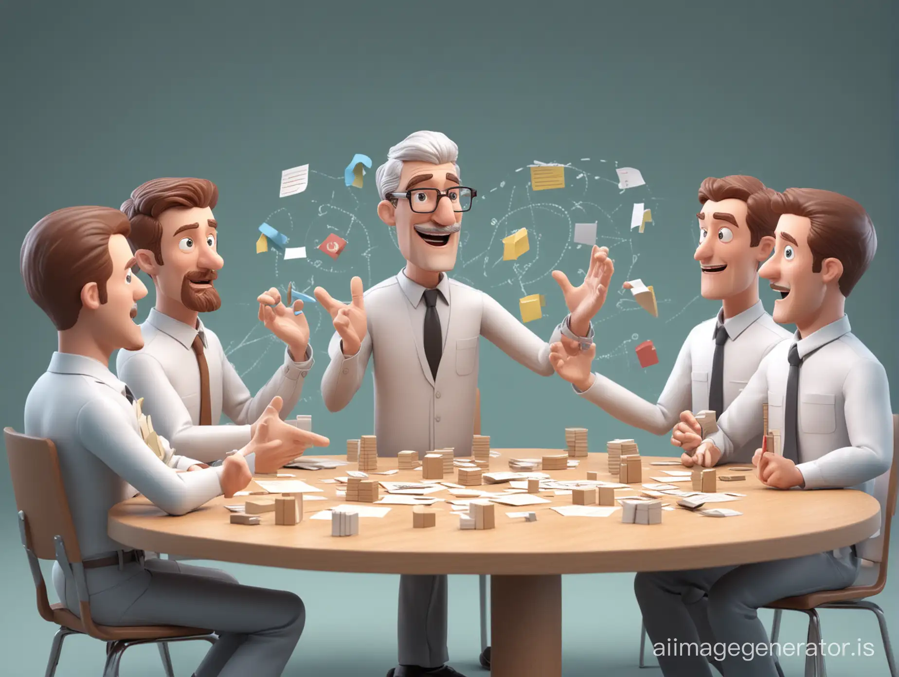 illustration en 3D d'un homme expliquant à ses collègues les principes de management de la qualité