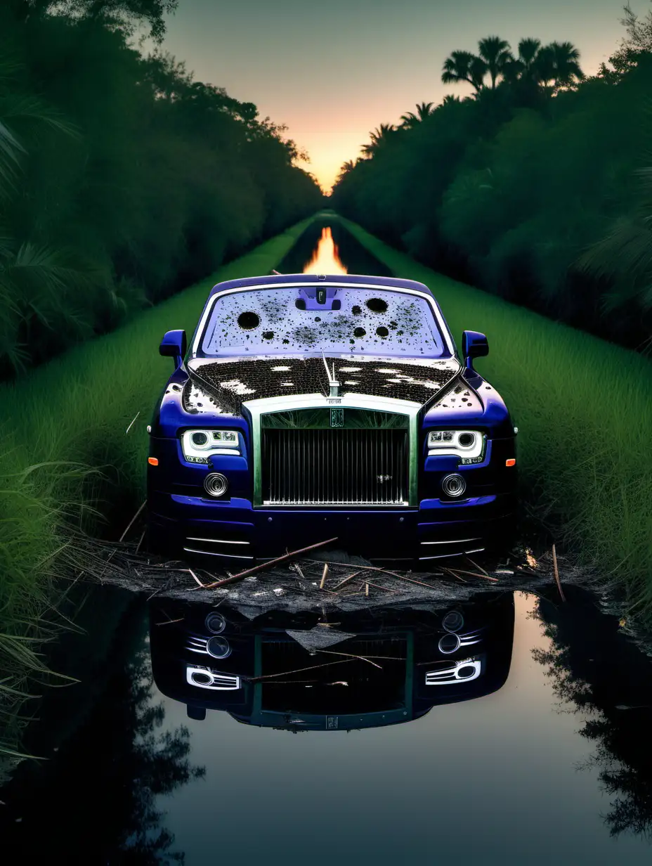 Dusk Scene BulletRiddled Rolls Royce in AlligatorInfested Florida Canal